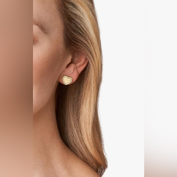 Michael Kors Gold Heart Crystal Logo Stud Earrings - Picture 3 of 5